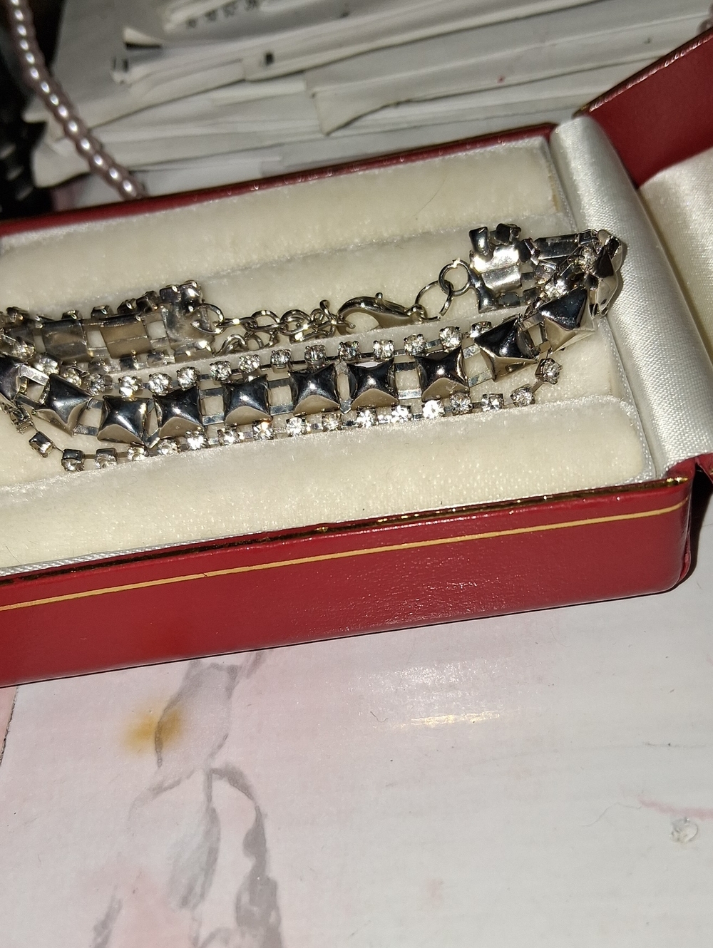 Source Unknown Silver Pyramid & Crystal Link Bracelet